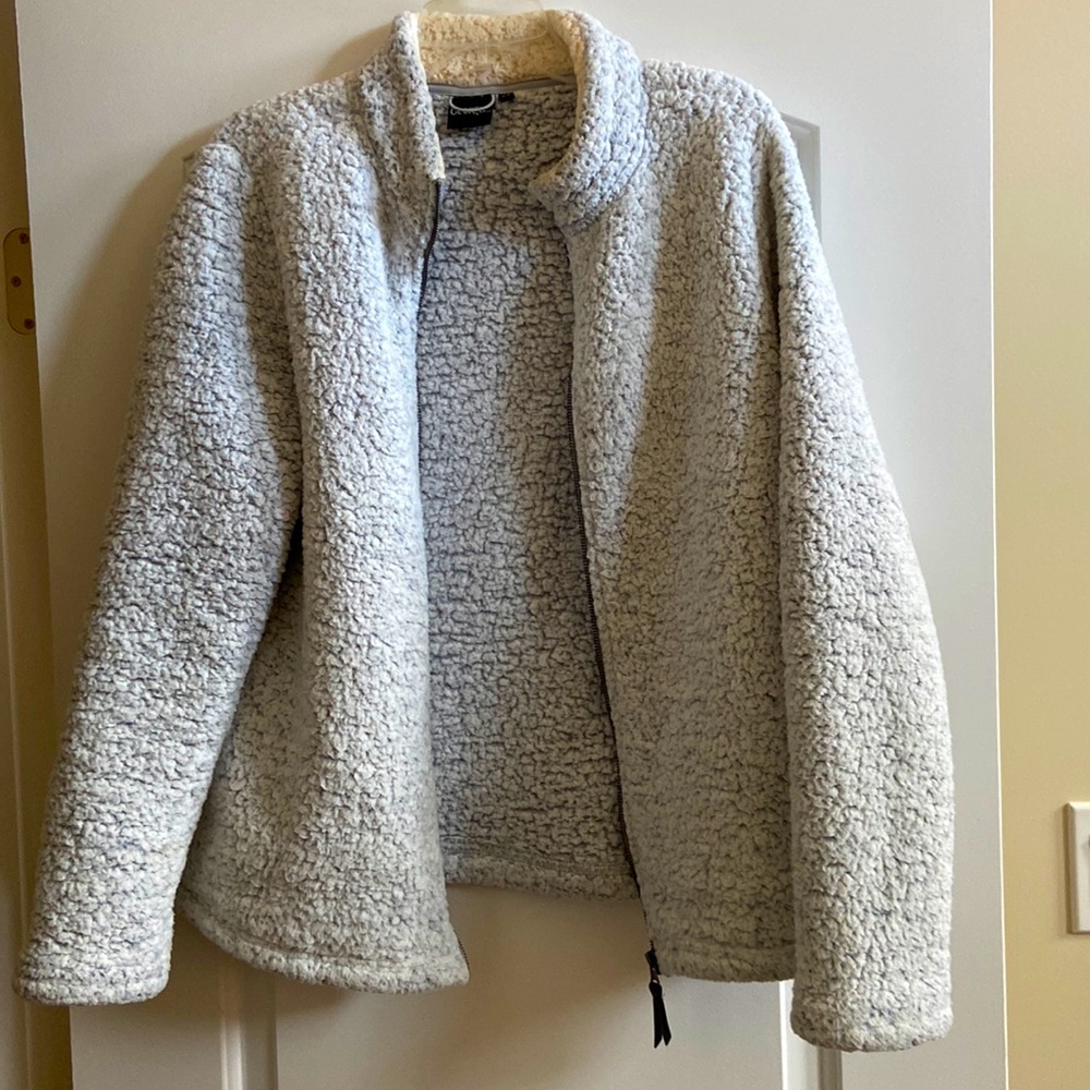 Beautiful fuzzy fabric zippered cardigan/ jacket